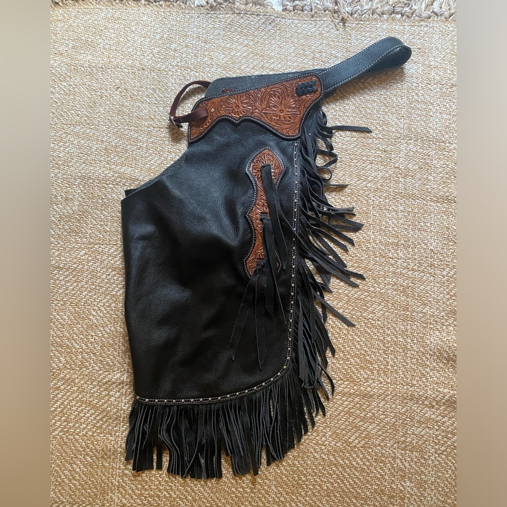 Leather Floral Tooled Cowboy Chinks